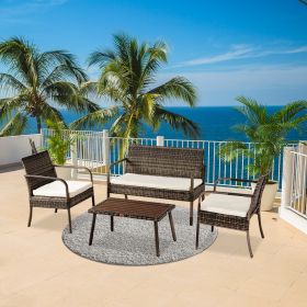 Outdoor leisure rattan furniture rattan chair small tea table four piece solid XH - Gray