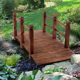 Garden Bridge, Classic Wooden Arch with Safety Rails Footbridge, Decorative Pond Landscaping, Backyard Creek or Farm XH - picture