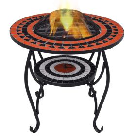 Mosaic Fire Pit Table Terracotta and White 26.8" Ceramic - Brown