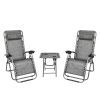 2PCS Zero Gravity Lounge Chair Grey with Portable Cup Holder Table  YJ - Grey