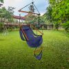 Oxford Cloth Hardwood With Cup Holder Wooden Stick Perforated 100kg Seaside Courtyard Oxford Cloth Hanging Chair Blue RT - blue