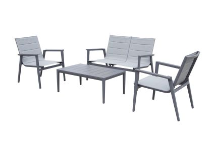 Modern Muse Aluminum Modern Coffee table and chair 4 pcs Set - Charcoal