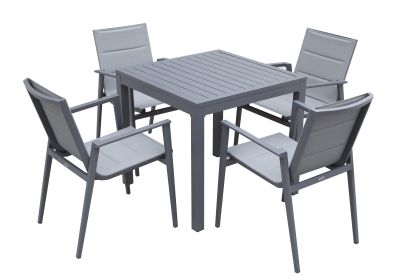 Modern Muse Aluminum Patio Dining Table and Chair 5 pcs Set - Charcoal