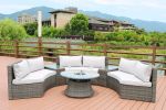 Direct Wicker Outdoor And Garden Patio Sofa Set 6PCS Reconfigurable Stylish And Modern Style With Seat Cushion and Coffee Table - Brown