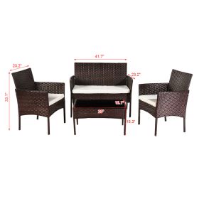 Outdoor Living Room Balcony Rattan Furniture Four-Piece-Brown-dk - Brown