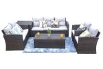 Direct Wicker Outdoor And Garden Patio Sofa Set 6PCS Reconfigurable Stylish And Modern Style With Seat Cushion - Dark Brown