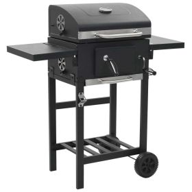 Charcoal-Fueled BBQ Grill with Bottom Shelf Black - Black