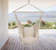 Tassel Hammock Chair Hanging Rope Swing Seat with 2 Cushions - Beige