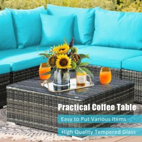 7 Pieces Rattan Sectional Sofa Set with Cushion for Patio Garden - Turquoise