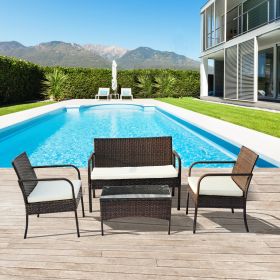 Outdoor rattan furniture set of 4 pieces, love sofa, single seat, coffee table RT - Brown