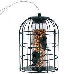 Outdoor Metal Seed Guard Deterrent Squirrel-Proof Caged Tube Wild Bird Feeder  - green - bird