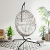 Patio Wicker Swing Egg Chair Basket Rattan Teardrop Hanging Lounge Chair with Stand and Cushions - Beige