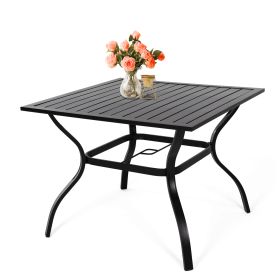 MEOOEM Outdoor Metal Patio Dining Table with Umbrella Hole, Metal Steel Square Backyard Bistro Table for Garden, Poolside, Backyard, Black - Metal