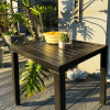 MEOOEM Patio Dining Set Outdoor Metal Square Bistro Side/End Table and Stackable Patio Dining Chairs, Black - Modern