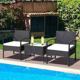 3 Pieces Patio Wicker Rattan Furniture Set with Cushion for Lawn Backyard - Beige