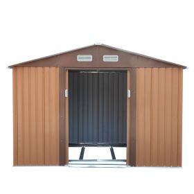 6.3' x 9.1' Outdoor Backyard Garden Metal Storage Shed for Utility Tool Storage - coffee