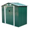 4.2' x 7' Outdoor Storage Shed, Backyard Tool House with Sliding Doors, Base, Vents, Metal Lawn Equipment - Green