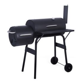 Charcoal Grill Barbecue Grill with Offset Smoker/Wheels/Temperature Gauge for Patio Picnic Outdoor Camping Cooking RT - black