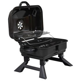 Portable Charcoal Grill BBQ and Smoker with Lid, Folding Tabletop Grill, for Camping Patio Backyard Outdoor Cooking, Black  YJ - picture