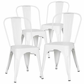 Metal Dining Chairs Set of 4 Indoor Outdoor Patio Chairs Stackable Kitchen Chairs with Back Restaurant Chair 330 LBS Capacity  - White - 4