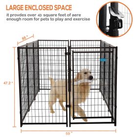 10-Panel Heavy Duty Metal Dog Kennel, Pet Playpen With Door, Outdoor Backyard Fence for Dogs Pets,  Black - black