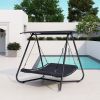 Outdoor Swing Hammock Bed With Canopy Textilene Cushion for Patio, Backyard,Garden, Porch, Black - Black