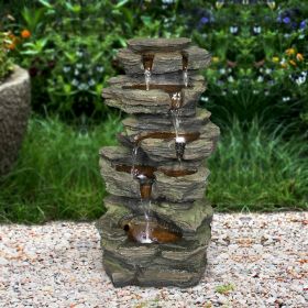 24inches Rock Outdoor Waterfall Fountain with LED Lights for Garden Decor - 24inches