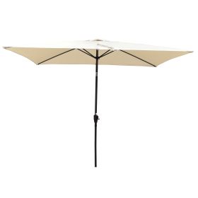 6 x 9ft Patio Umbrella Outdoor Waterproof Umbrella with Crank and Push Button Tilt without flap for Garden Backyard Pool Swimming Pool Market - Tan