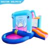 Elephant Inflatable Castle Blue Bounce House w/ Slide Ball Pool and 350W Blower - elephant