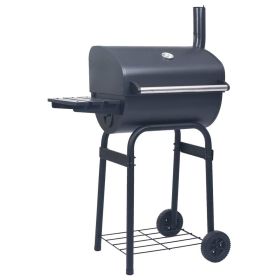 Charcoal BBQ Grill Smoker with Bottom Shelf Black - Black