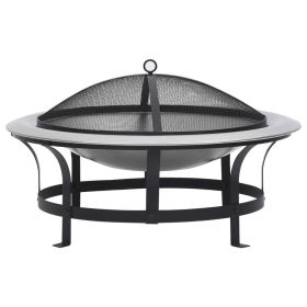 Outdoor Fire Pit with Grill Stainless Steel 29.9" - Black