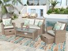 Patio Furniture Set, 4 Piece Outdoor Conversation Set All Weather Wicker Sectional Sofa with Ottoman and Cushions - Beige