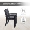 MEOOEM Patio Dining Set Outdoor Metal Square Bistro Side/End Table and Stackable Patio Dining Chairs, Black - Modern