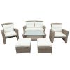 Patio Furniture Set, 4 Piece Outdoor Conversation Set All Weather Wicker Sectional Sofa with Ottoman and Cushions - Beige