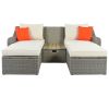 Patio Furniture Sets, 3-Piece Patio Wicker Sofa with Cushions, Pillows, Ottomans and Lift Top Coffee Table - Beige