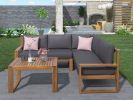 3-Piece Patio Sectional Set Acacia Wood and Grey Cushions Ideal for Outdoors and Indoors - Gray