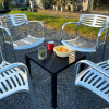 MEOOEM Patio Dining Set Outdoor Metal Square Bistro Side/End Table and Stackable Patio Dining Chairs, Black - Modern