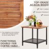 3 Pieces Patio Rattan Furniture Set with Acacia Wood Tabletop - as show