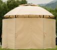 Outdoor Gazebo Steel Fabric Round Soft Top Gazebo, Outdoor Patio Dome Gazebo with Removable Curtains - khaki