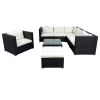 Patio Furniture Sets, 8-Piece Patio Wicker Corner Sofa with Cushions, Ottoman and Coffee Table - Brown