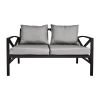 Outdoor Metal Loveseat with Cushions, All-Weather Outdoor Black Metal 2 Seats Sofa Couch with Cushions - Black+ Gray