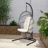 Hanging Wicker Egg Chair with Stand and Cushion - beige