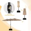 15 FT Outdoor Umbrella Double-Sided Patio Market Umbrella with Base, Crank, 100% Polyester Canopy - Beige