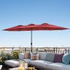 15 FT Outdoor Umbrella Double-Sided Patio Market Umbrella with Base, Crank, 100% Polyester Canopy - Red