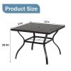 MEOOEM 37 inch Patio Dining Table with 1.57 inch Umbrella Hole, Wooden-Like Top Metal Steel Square Table for Garden, Backyard, Bistro - Black