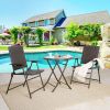 Outdoor 3 Pieces Wicker Folding Bistro Set, Balcony Table and Chairs Sets, Garden Backyard Furniture - 3 piece