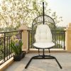 Hanging Wicker Egg Chair with Stand and Cushion - beige