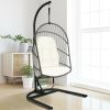 Hanging Wicker Egg Chair with Stand and Cushion - beige