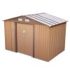 6.3' x 9.1' Outdoor Backyard Garden Metal Storage Shed for Utility Tool Storage - coffee