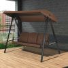 Outdoor 3-Seat Porch Swing with Adjust Canopy and Cushions - coffee